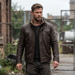 Extraction Movie Inspired Men's Tyler Rake Brown Leather Jacket