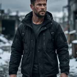 Extraction-Inspired Men's Black Tactical Combat Jacket with Hood
