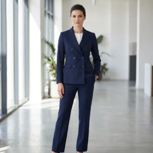Women's Navy Blue Two-Piece Double-Breasted Pantsuit