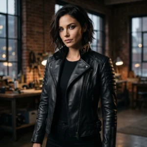 Catwoman Selina Kyle Inspired Black Leather Biker Jacket for Women