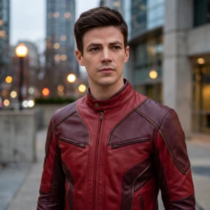 Barry Allen Flash Inspired Red Leather Biker Jacket