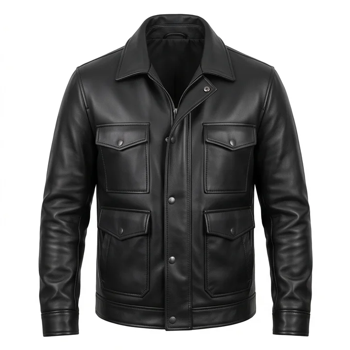 Men's Marion Cobretti Inspired Cobra Black Leather Field Jacket - Image 2