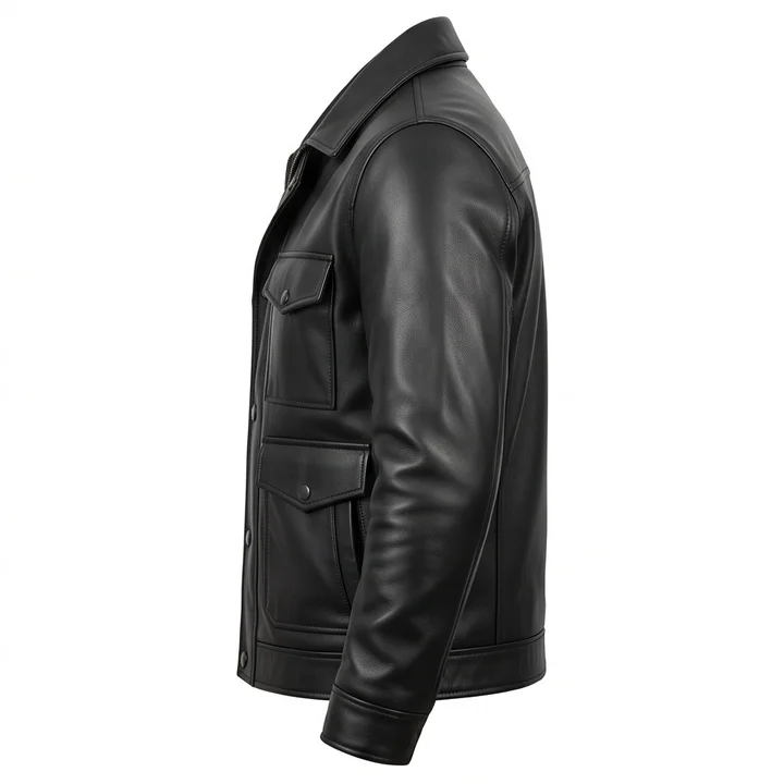 Men's Marion Cobretti Inspired Cobra Black Leather Field Jacket - Image 4