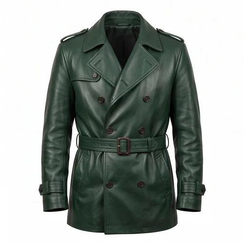 The Untouchables Eliot Ness Inspired Green Leather Trench Coat - Image 4