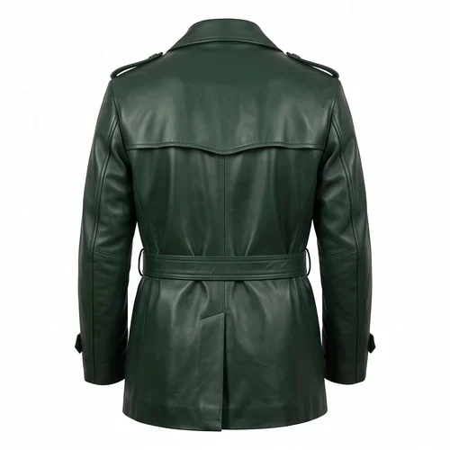 The Untouchables Eliot Ness Inspired Green Leather Trench Coat - Image 5
