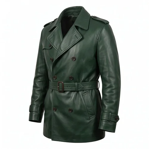 The Untouchables Eliot Ness Inspired Green Leather Trench Coat - Image 2