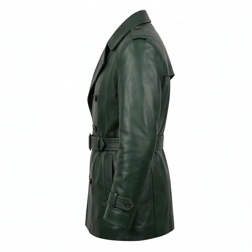 The Untouchables Eliot Ness Inspired Green Leather Trench Coat - Image 3