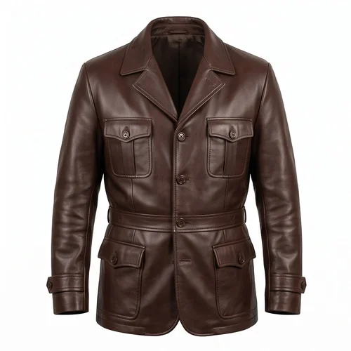 Public Enemies Inspired John Dillinger Brown Real Leather Belted Trench Coat - Image 5