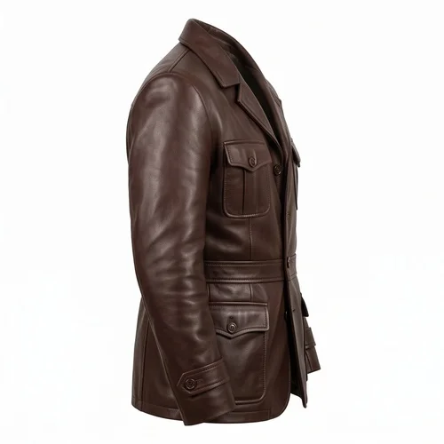 Public Enemies Inspired John Dillinger Brown Real Leather Belted Trench Coat - Image 3