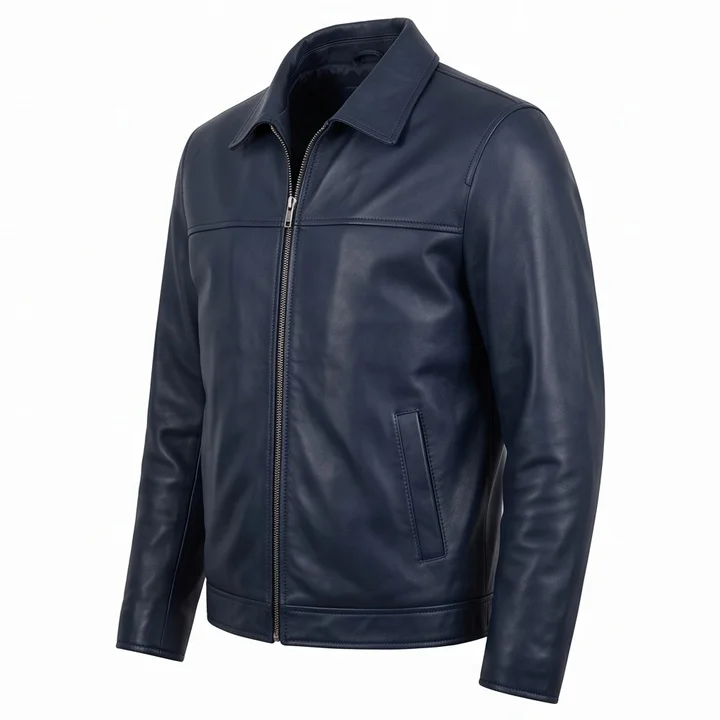 Men's Billy Costigan Inspired Blue Leather Jacket – The Departed Style - Image 2