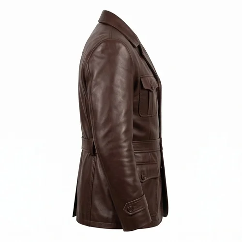 Public Enemies Inspired John Dillinger Brown Real Leather Belted Trench Coat - Image 2