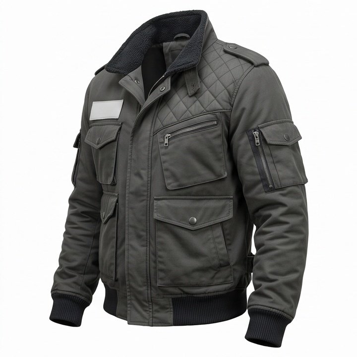 Kyle Reese Inspired Military Tactical Grey Bomber Jacket - Image 4