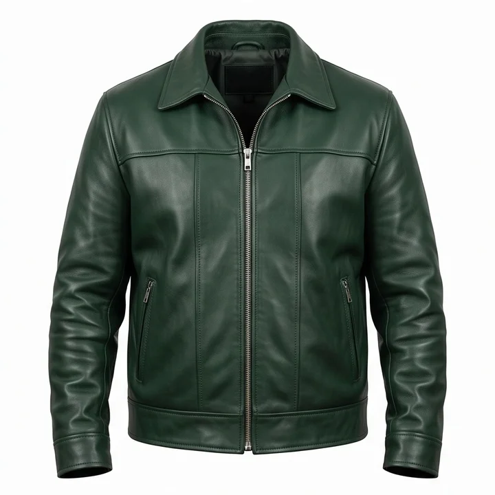 Men's L.A. Confidential Bud White Inspired Dark Green Leather Jacket - Image 5