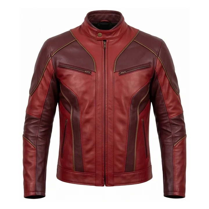 Barry Allen Flash Inspired Red Leather Biker Jacket - Image 2