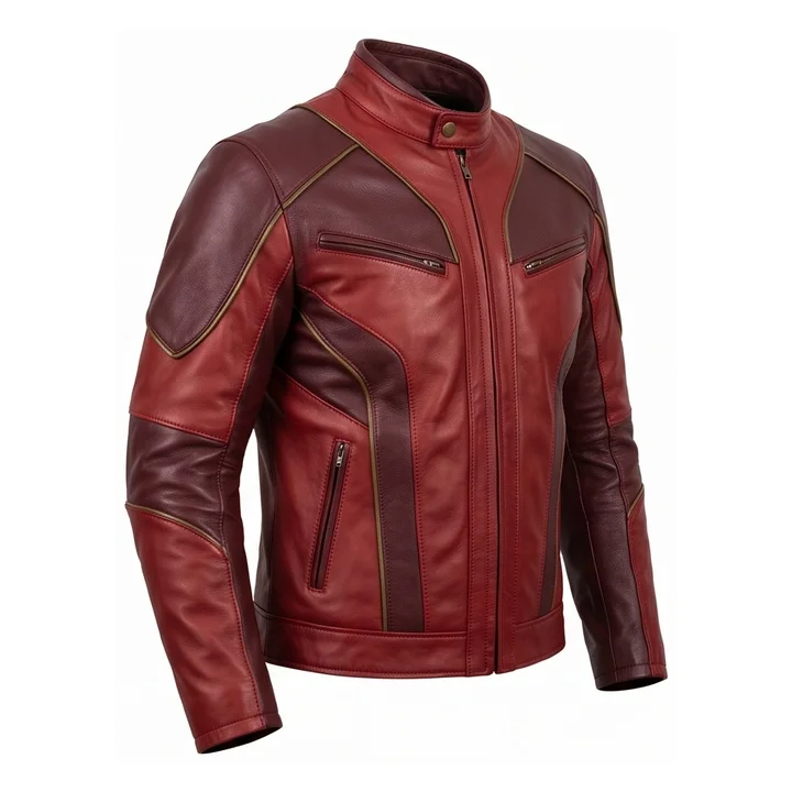 Barry Allen Flash Inspired Red Leather Biker Jacket - Image 3