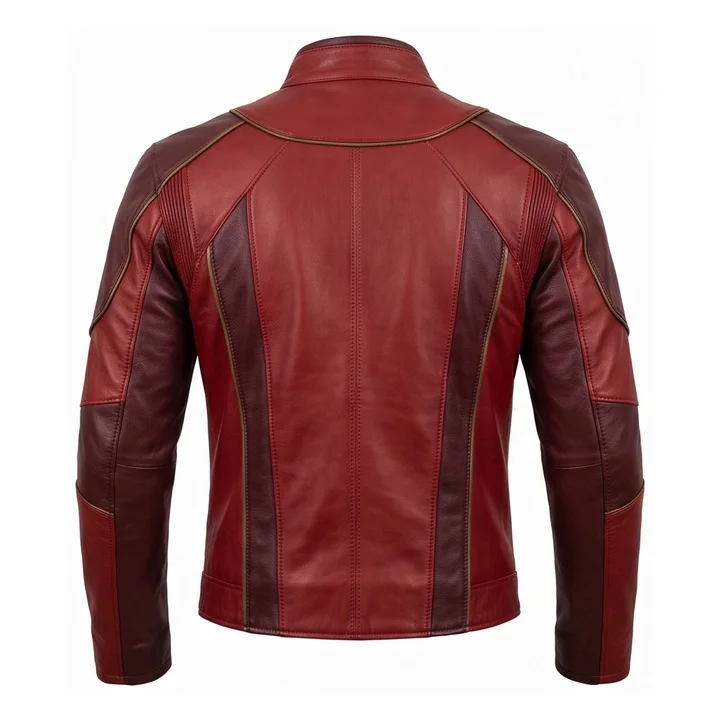 Barry Allen Flash Inspired Red Leather Biker Jacket - Image 4