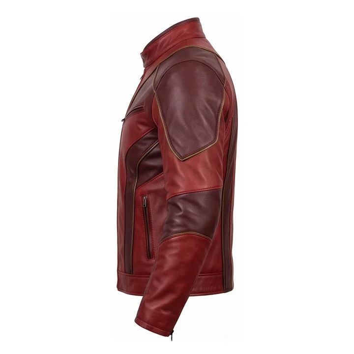 Barry Allen Flash Inspired Red Leather Biker Jacket - Image 5