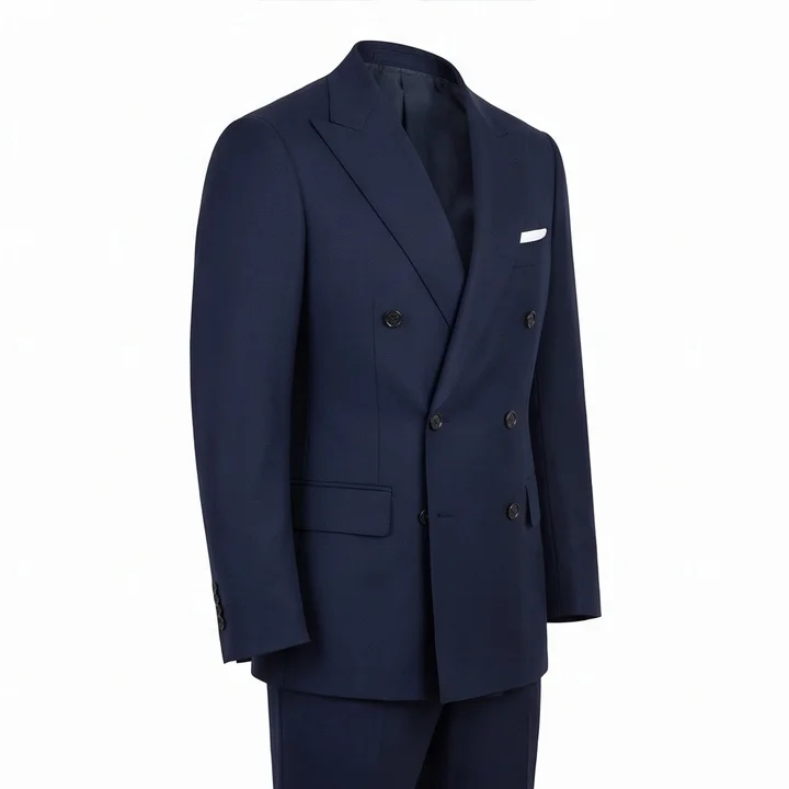 Classic Navy Blue Double-Breasted Suit Jacket & Trousers - Image 7